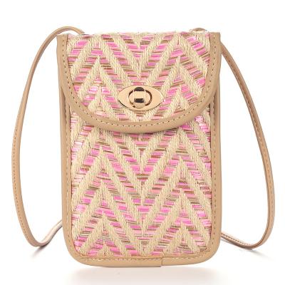 China Fashion Synthetic Straw Geometric Phone Crossbody Bag Daily Use Casual Woven Crossover bag small sling purse for sale