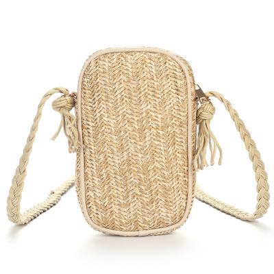 China Lightweight Synthetic Straw Bohemian Phone Crossbody Bag Daily Use Casual Woven Crossover bag small sling purse for sale