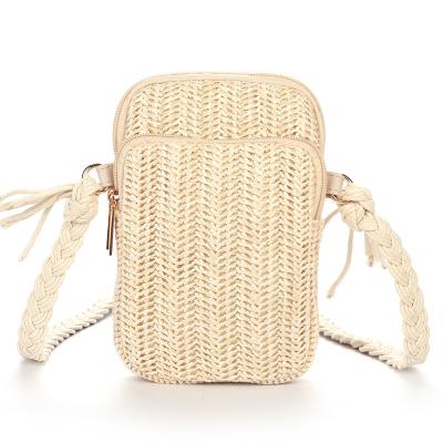 China Lightweight Synthetic Straw Bohemian Phone Crossbody Bag Daily Use Casual Woven Crossover bag small sling purse for sale