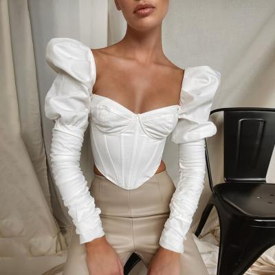 China Wholesale QUICK DRY Elegant Romantic Irregular Sleeve Top Holiday Crop Corset Skinny Female Casual Crop Top Corset Top Custom for sale