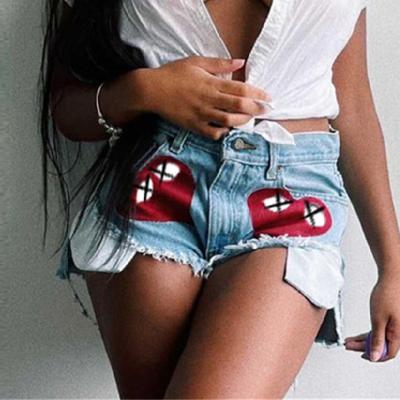 China QUICK DRY Barbaric Summer Undefined Irregular Heart Printed Casual Streetwear Women's Shorts Pants Hot Ladies Shorts Jeans for sale