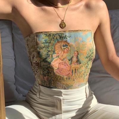 China Western Romantic Barbaric QUICK DRY Printed Off The Shoulder Vintage Streetwear Stylish Casual Female Fairy Vest Full Of Women Tube Tops for sale