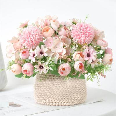 China Wedding Realistic Peony Hydrangea Flower Arrangements Artificial Flowers Silk Plastic Carnations Bouquet Decoration For Wedding Decoration for sale