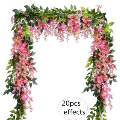 China Artificial Wisteria Garland Hanging Flower Arch Wedding Romantic Silk Wisteria Flowers Vines for sale