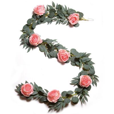 China Wedding Decoration Artificial Eucalyptus Leaves Peony Flower Garland Artificial Eucalyptus Garland Green Artificial for sale