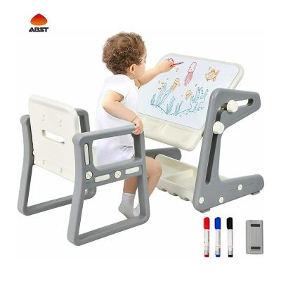 China Indoor Adjustable Children Toy Shelf Storage Study Minimalist Multi Functional Plastic Drawing Board Table and Chair Baby Shelf for sale