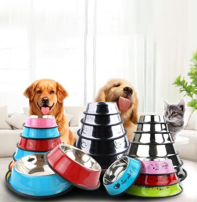 China Stocked Stainless Steel Color Spray Paint Dog Bowl Pet Bowl Water Feeder Pets Non-slip Drop Shipping In Stock Production Wholesale for sale