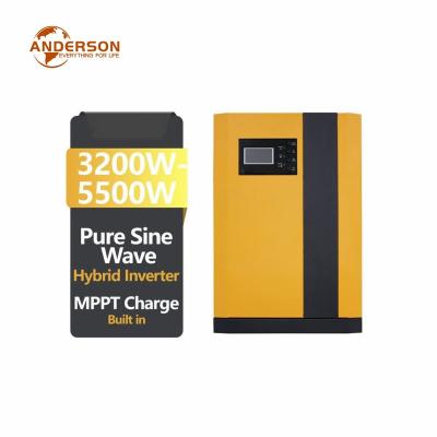 China Anderson Home Off Grid Solar Power Inverters 3500w 5500w Battery Less Load 5.5kw High Frequency Hybrid MPPT Solar Inverter 520*420*222mm for sale