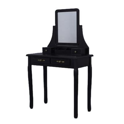 China Bedroom Adjustable Black Wooden Vanity Dressing Table (Other) With Mirror And Stool for sale