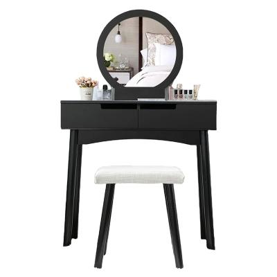 China (Other) Adjustable Round Mirror Sliding Drawers Makeup Dressing Table With Stool for sale