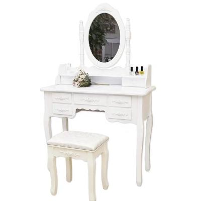 China (Other)Wholesale Adjustable Wooden Vanity Makeup Dressing Table Set With Mirror And Stool for sale