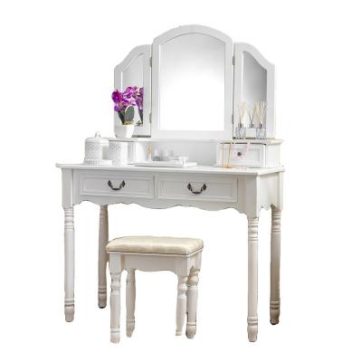 China (Other) Elegant Adjustable Vanity Set Makeup Dressing Table with 3 Mirrors and Stools for sale