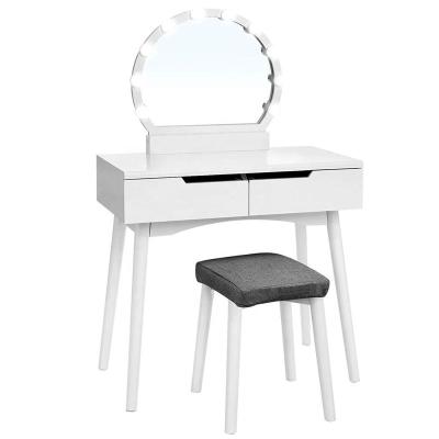 China Handmade black vanity dressing table with light bulbs and mirror stool for sale