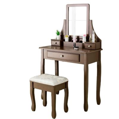 China (Other) Wooden Makeup Vanity Women Girls Bedroom Makeup Desk Adjustable Dresser 4 Drawer With Cushioned Stool for sale