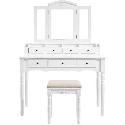 China Adjustable Height Bedroom Dressing Table Makeup Table Vanity Table With Lights And Mirror for sale