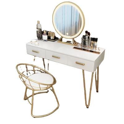 China (Other) Adjustable White Triple Vanity Dressing Makeup Table with Mirror and Stool for sale