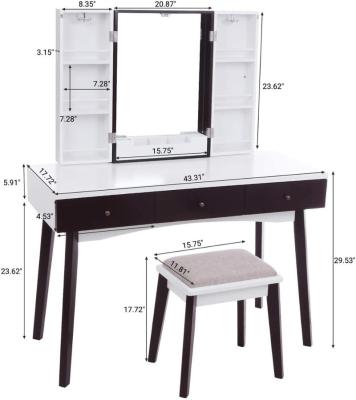 China (Other) adjustable makeup vanity table with mirror and cushioned stool vanity set for sale