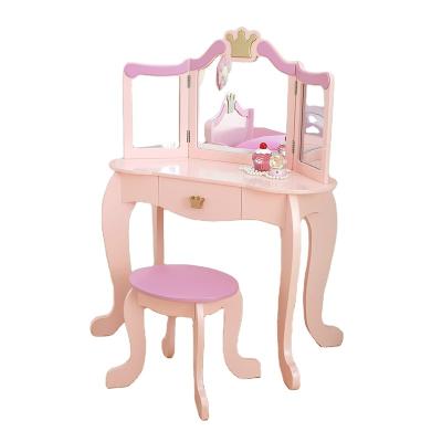 China (Other) Large Adjustable Drawer Crown Mirror Princess Dressing Table For Kids for sale