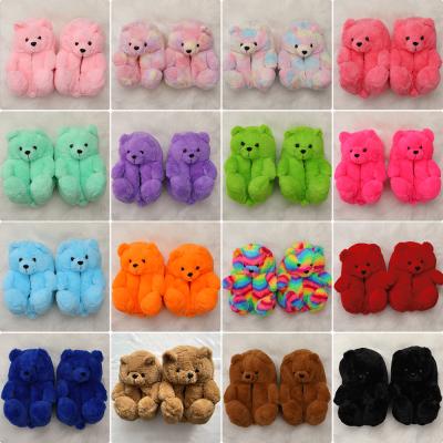 China Fashion Trend Glow In The Dark Blue Baby Kids Child Toddler Adult Teddy Bear Fur Slippers for sale