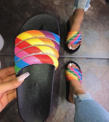 China Flat 2020 Women's Summer Slide Flat Sandals With Rhinestone Women's Rhinestone Sandals Shoes Slippers for sale