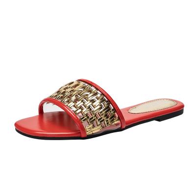 China Fashion trend sandals and braided gold belt women's sandals casual flat slippers women's slippers wholesale for sale