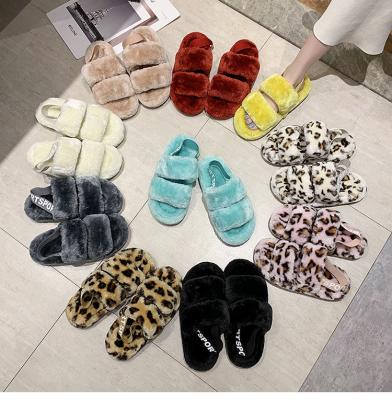 China Fashion trend designer fur slides custom made winter fur slide slippers custom logo women real fur with logo sandals for sale