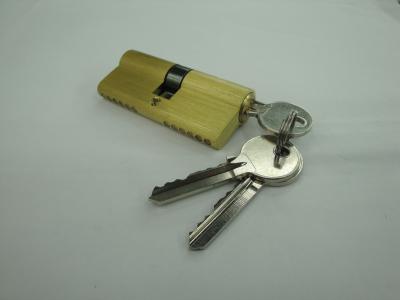 China 70mm(35*35) Euro Profile Double Brass Cylinder Lock with 3 brass normal keys Brass brushed surface finish for sale