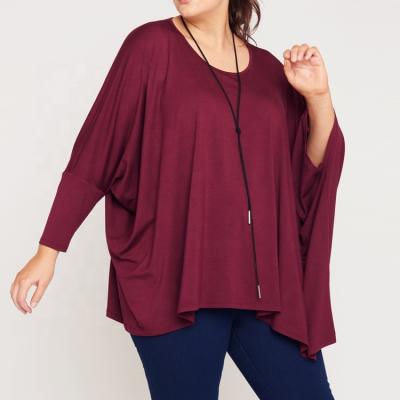 China Anti Pilling Casual Women Plus Size Burgundy Color Hi-Lo Oversized Tops Long Sleeve Loose Blouse Shirts for sale