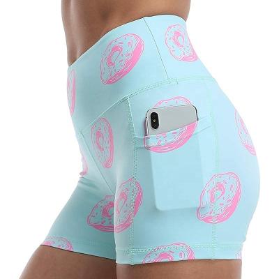 China 2021 Wholesale Recycled Breathable Yoga Shorts Fitness Legging Shorts High Elastic Waist Highly Customize Logo Printed Biker Running Shorts for sale