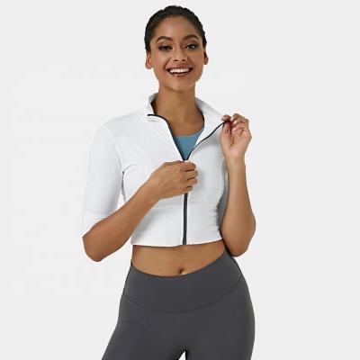 China Wholesales High Quality Mock Custom Neck Full Size Zipper Half Sleeve Cropped Sports Fitness Workout Yoga Jackets for sale