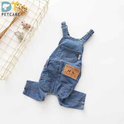 China Autumn/winter viable wholesale cotton stretch dog jeans jumpsuits fashion cowboy gear pet denim dog clothes for bulldog for sale