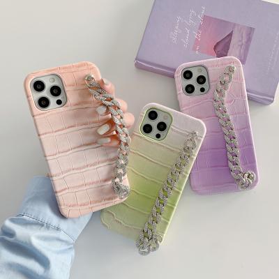 China Anti-fall Gradient Crocodile Phone Case Strap Leather Phone Case For iPhone12 11 Anti-drop Cell Phone Cover For iphone 13 for sale