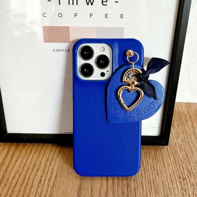 China New Fashion Design Klein Phone Love Blue Leather Shockproof Phone Case Pendant Phone Case For iphone 13 13promax 12 for sale