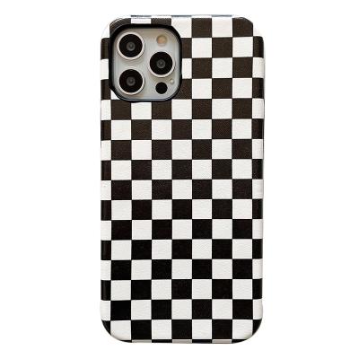 China Luxury New Style Checkerboard Grid Shockproof Case Women Case PU Grid Fashion Leather Phone Cases For iPhone 13 11 12 Pro Max for sale