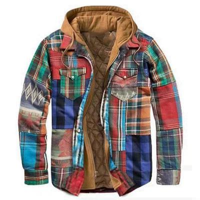 China Taenzoess Winter QUICK DRY Fleece Thickened Jacket Men Cotton Plaid Long Sleeve Hooded Coats And Loose Jackets Men for sale