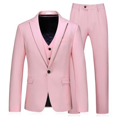 China Custom Lankepace Anti-wrinkle Men Suits High Quality Slim Fit Groom Wedding Man Suit 3 Pieces 2021 Pink Men Suit for sale