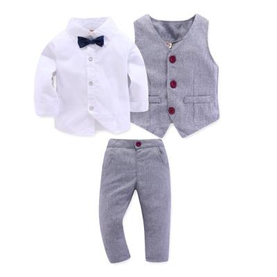 China Breathable Baby Boy Clothing Set Boy Gentleman Suits Long Sleeve Shirt With Vest+Pants Kids Casual Outfit for sale