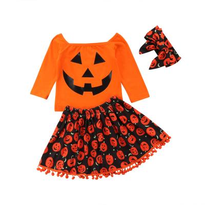 China Baby Fashion Pumpkin Casual Outfits Stripes Boutique Outfits Kids Halloween Dress Up Sets for sale