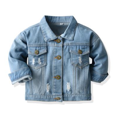 China Breathable Spring and Autumn Clothing Boys and girls denim fashion ripped babies denim jacket cotton kids jeans jacket standard solid for sale