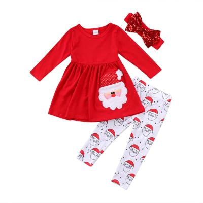 China Casual Kids Clothes Girls Christmas Outfits Kids Dress Santa Claus Print Pants 2pcs Christmas Spring Autum Dress Set for sale