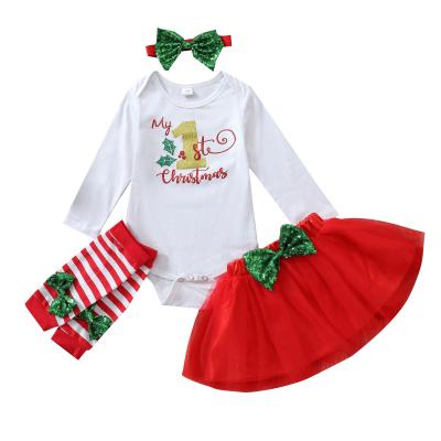 China Washable / Breathable Christmas Baby Clothes Long Sleeve Newborn Baby Christmas Clothing Set Infant Romper+Skirt Girl Christmas Clothing for sale