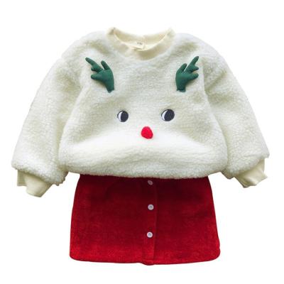 China Baby winter 2020 casual Christmas suit skirt new plus velvet sweater short skirt two-piece suit for sale