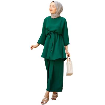 China Taenzoess 2 Pieces Suit Solid Color Wide Leg Pants Muslim Woman Suit For Women S Muslim for sale