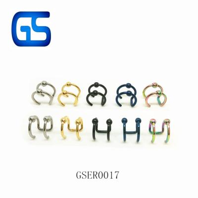 China Hiphop Two Beads No Ear Hole Ear Clips Stainless Steel Ear Bone Rings Allergy Free Body Jewelry for sale