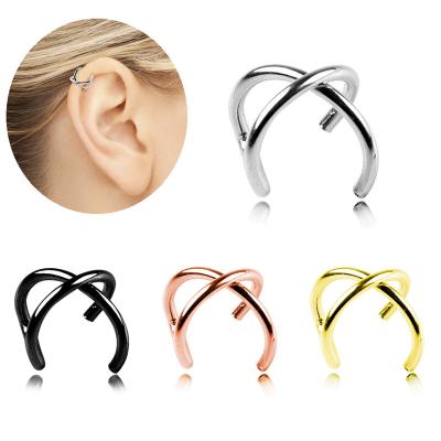 China Stainless Steel X Shape Ear Clip Fake Body Jewelry Stainless Steel No Ear Hole Stud Earrings for sale