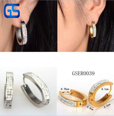 China Stainless Steel Stainless Steel Water Droplets Shape Circle Stud Earrings With Rhinestone Decoration Women Ear Jewelry for sale