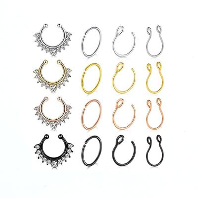 China Amazon Supplier Stainless Steel Nose Stud Punk Nose Pin Piercing Fake Nose Rings Wholesale Sets for sale