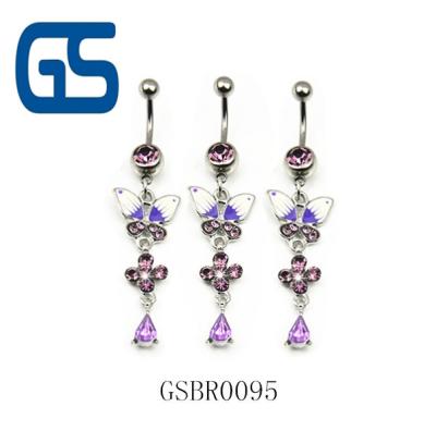 China Stainless Steel Blush Topped Bunchy Pendant Butterfly Belly Ring Navel Belly Rings for sale