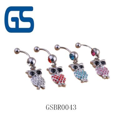 China Shiny Crystal Stainless Steel Owl Navel Rings Charming Diamond Navel Piercing Jewelry for sale