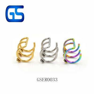 China Stainless Steel Classic Good Quality 3 Layer Punk Women Plated Stainless Steel Ear Cuff for sale